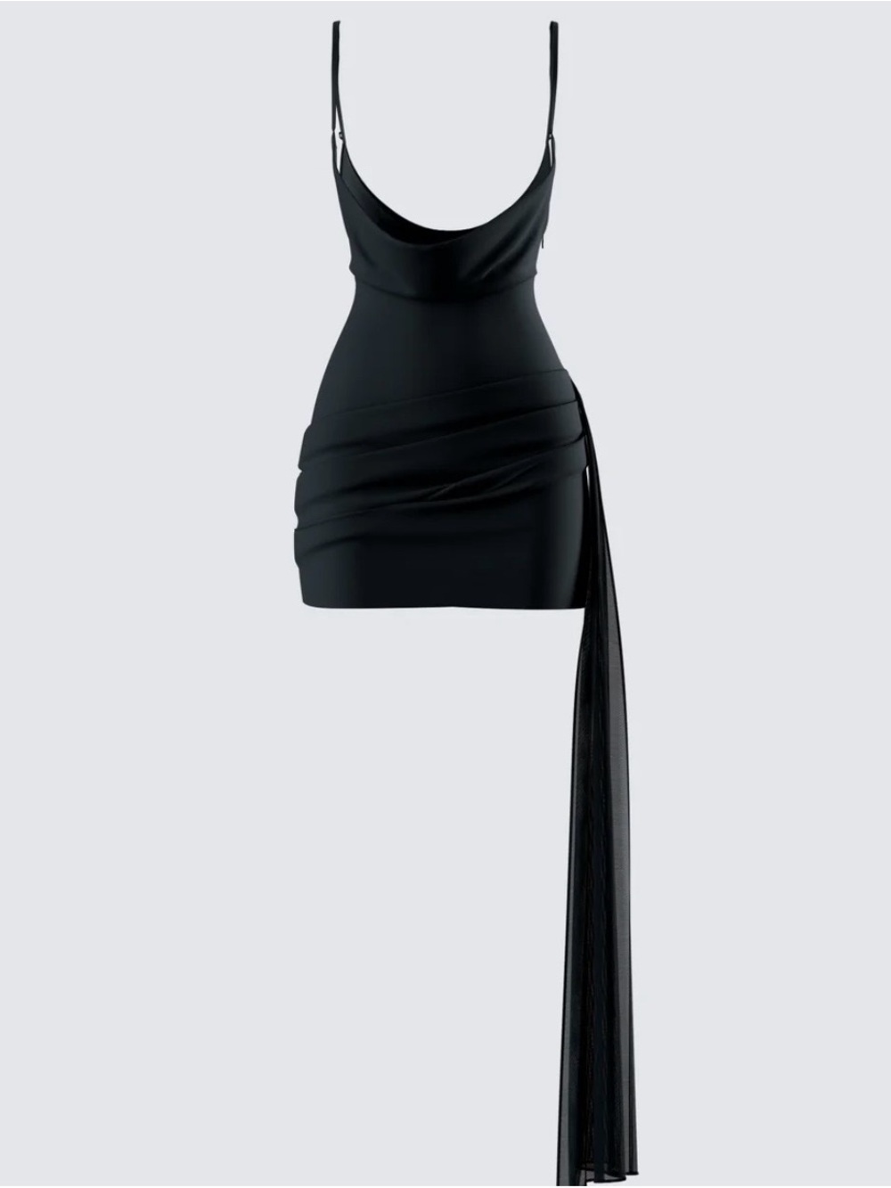 Black Asymmetric Mini Skirt with Draped Fringe